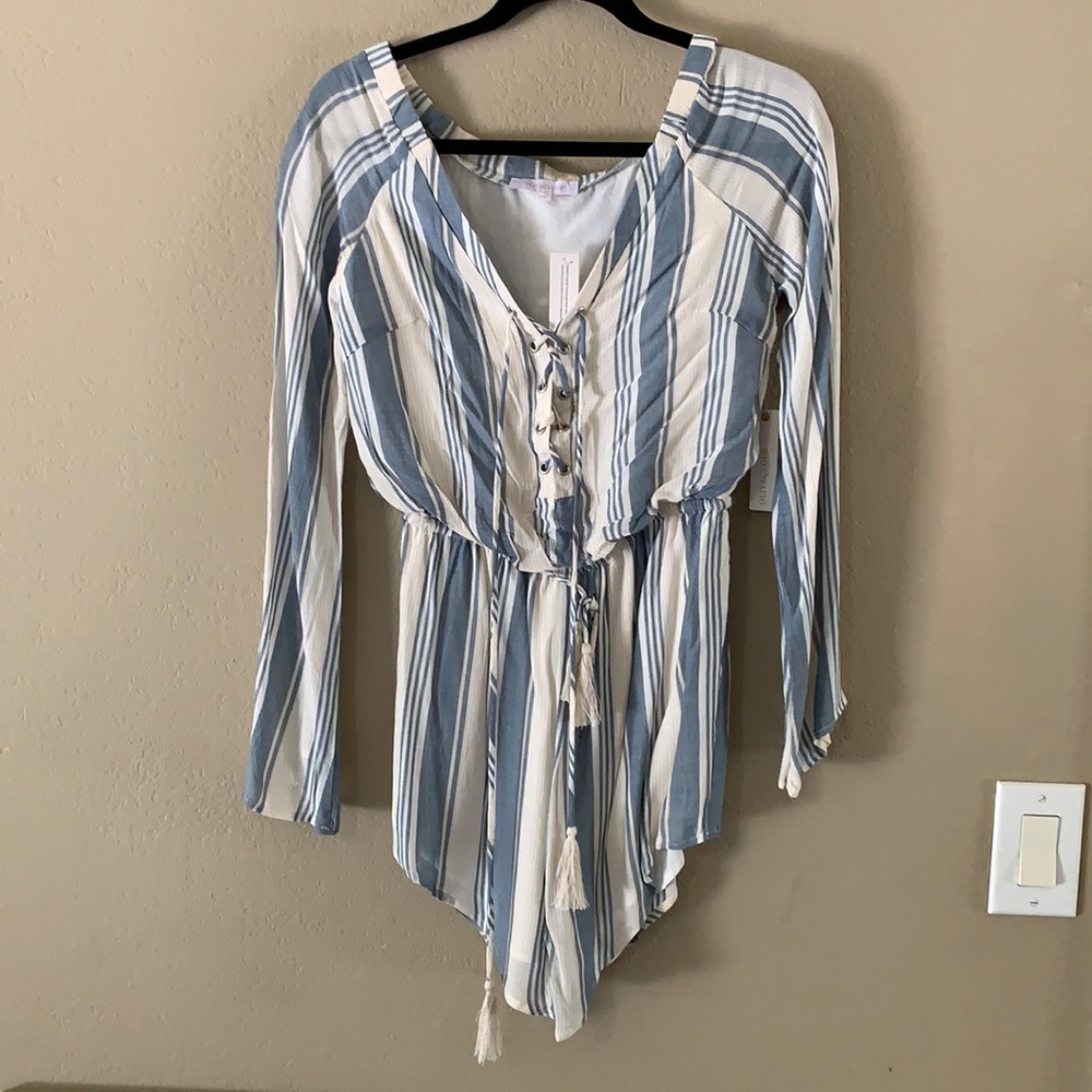 Long sleeve white and blue romper